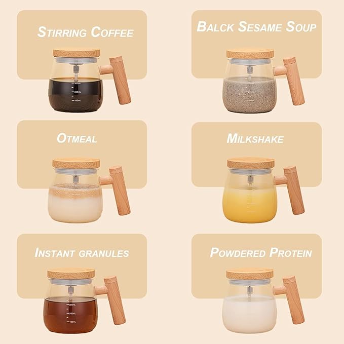 Self Stirring Mug 400ML – Electric High-Speed Mixing Cup, Rechargeable Type-C Coffee Blender Mug, Borosilicate Glass Stirring Cup for Coffee, Milk, Protein at Home/Office