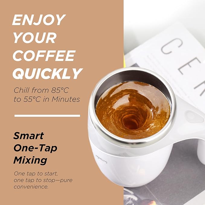 Automatic Self Stirring Coffee Mug - Intelligent Magnetic Mixing & Spinning Cup with Built-in Magnet Mixer Spinner and Stirrer - Rechargeable Electric Stainless Steel Stir Blender Mug with Lid