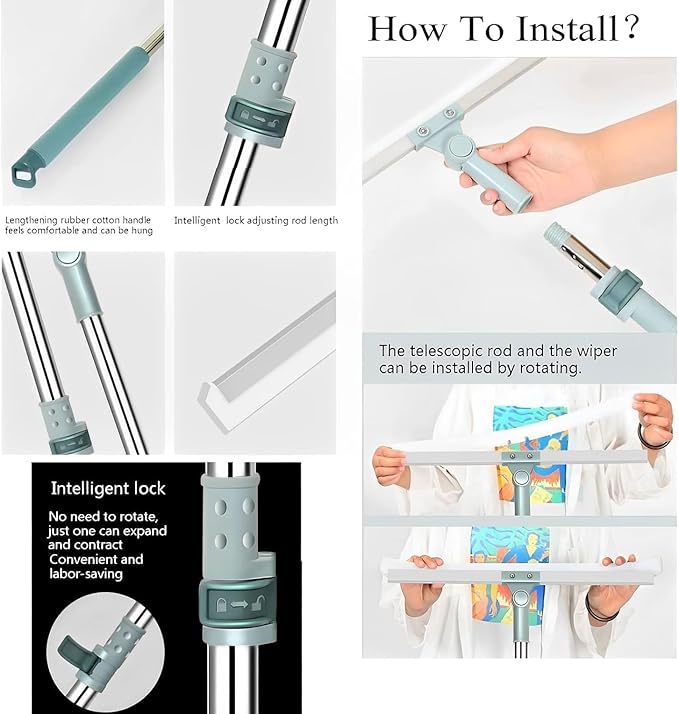 Magic Broom Sweeper with Extendable Handle, Silicone Wipers for Bathroom Floor, Silicone Floor Sweeper for Wet & Dry Cleaning,mFloor and Bathroom Cleaning Accessories, Wipers for Bathroom Floor
