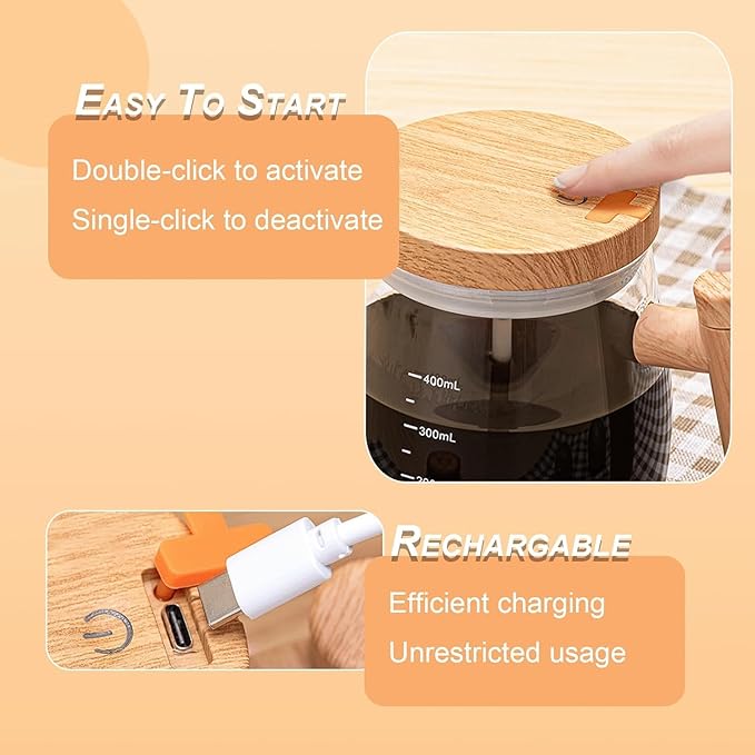 Self Stirring Mug 400ML – Electric High-Speed Mixing Cup, Rechargeable Type-C Coffee Blender Mug, Borosilicate Glass Stirring Cup for Coffee, Milk, Protein at Home/Office