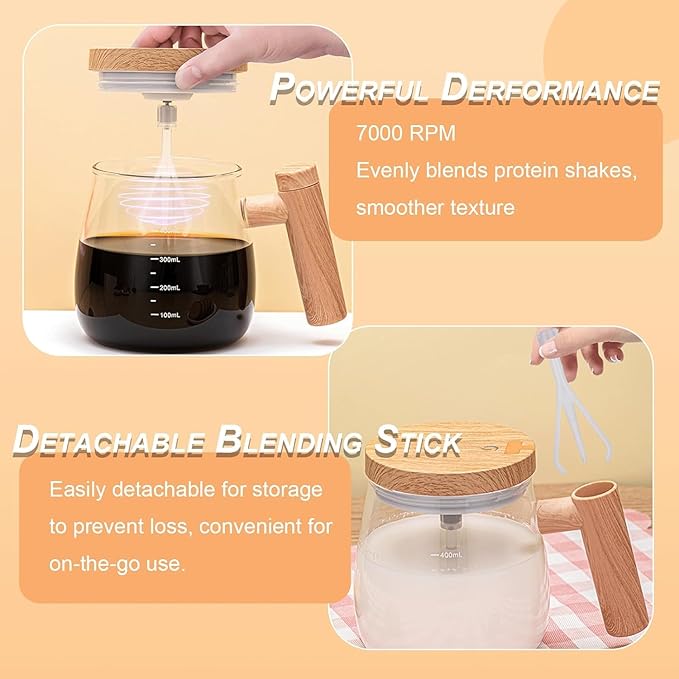 Self Stirring Mug 400ML – Electric High-Speed Mixing Cup, Rechargeable Type-C Coffee Blender Mug, Borosilicate Glass Stirring Cup for Coffee, Milk, Protein at Home/Office