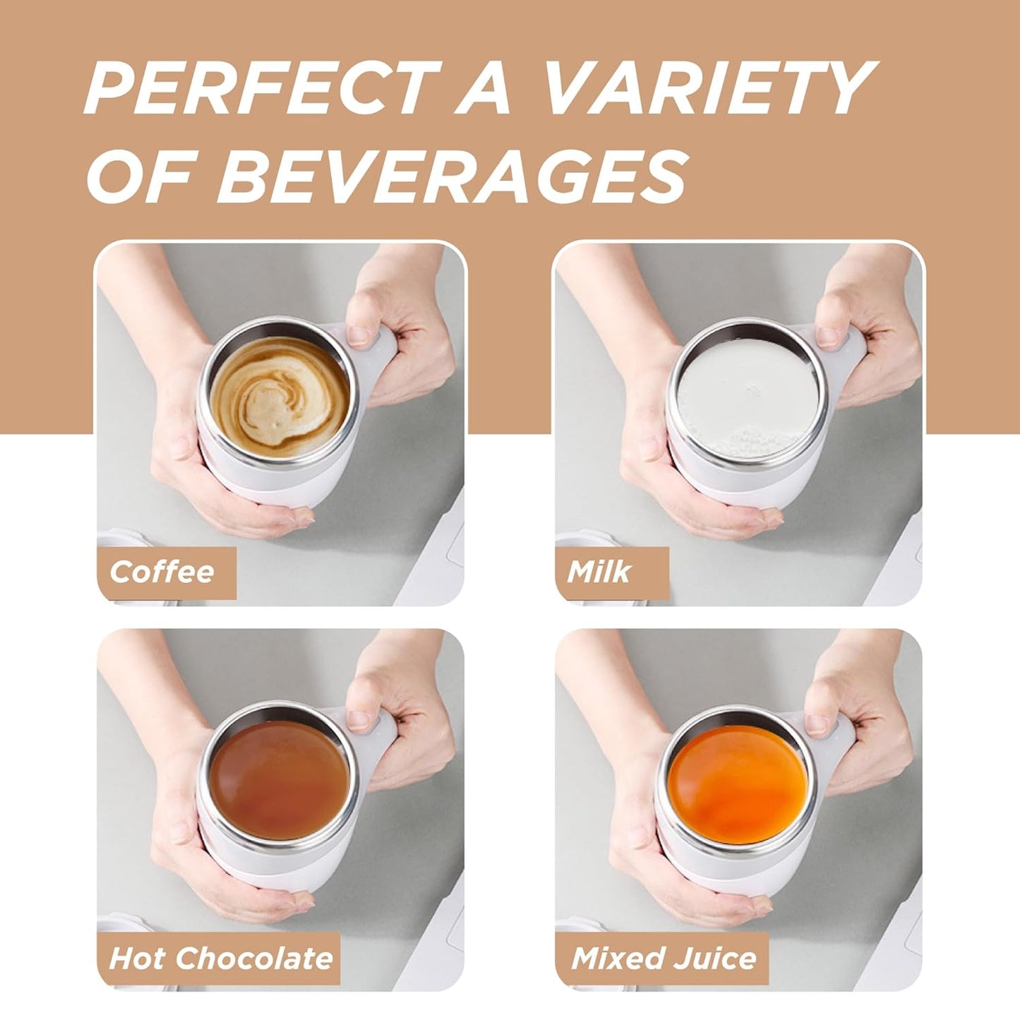 Automatic Self Stirring Coffee Mug - Intelligent Magnetic Mixing & Spinning Cup with Built-in Magnet Mixer Spinner and Stirrer - Rechargeable Electric Stainless Steel Stir Blender Mug with Lid