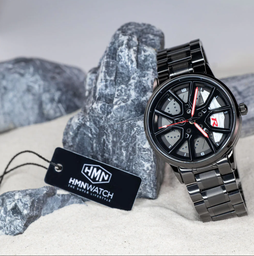 Men's Spinning Car Wheels Rolling Creative Fashion Watches for Men, Analog Watch Black Dial Zink Alloy Case Men's Watch, Black Color Stainless Steel Band, Rolling Wheel Gift Wristwatch