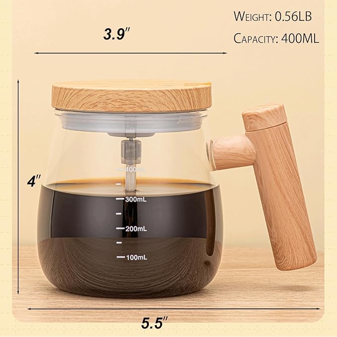 Self Stirring Mug 400ML – Electric High-Speed Mixing Cup, Rechargeable Type-C Coffee Blender Mug, Borosilicate Glass Stirring Cup for Coffee, Milk, Protein at Home/Office