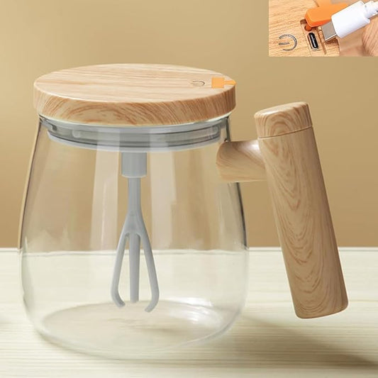 Self Stirring Mug 400ML – Electric High-Speed Mixing Cup, Rechargeable Type-C Coffee Blender Mug, Borosilicate Glass Stirring Cup for Coffee, Milk, Protein at Home/Office