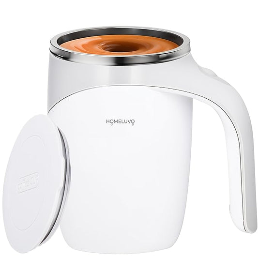 Automatic Self Stirring Coffee Mug - Intelligent Magnetic Mixing & Spinning Cup with Built-in Magnet Mixer Spinner and Stirrer - Rechargeable Electric Stainless Steel Stir Blender Mug with Lid