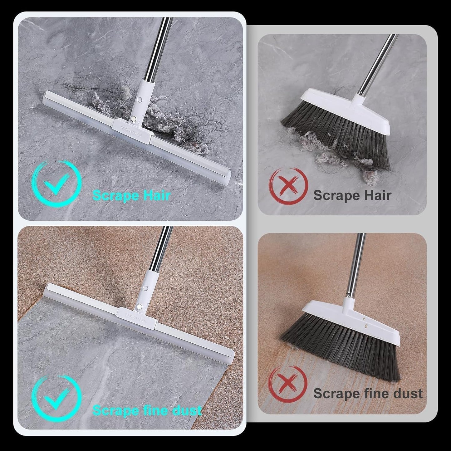Magic Broom Sweeper with Extendable Handle, Silicone Wipers for Bathroom Floor, Silicone Floor Sweeper for Wet & Dry Cleaning,mFloor and Bathroom Cleaning Accessories, Wipers for Bathroom Floor