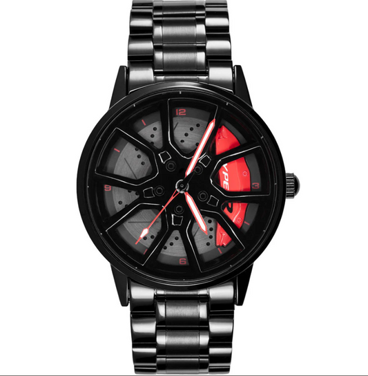 Men's Spinning Car Wheels Rolling Creative Fashion Watches for Men, Analog Watch Black Dial Zink Alloy Case Men's Watch, Black Color Stainless Steel Band, Rolling Wheel Gift Wristwatch