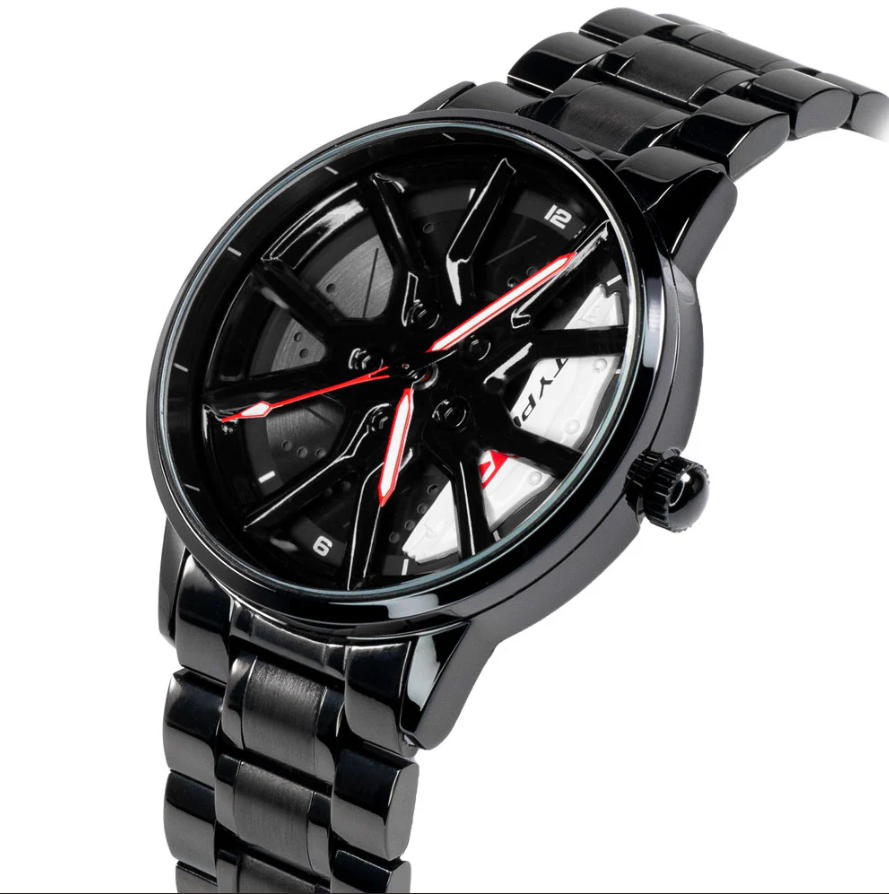 Men's Spinning Car Wheels Rolling Creative Fashion Watches for Men, Analog Watch Black Dial Zink Alloy Case Men's Watch, Black Color Stainless Steel Band, Rolling Wheel Gift Wristwatch